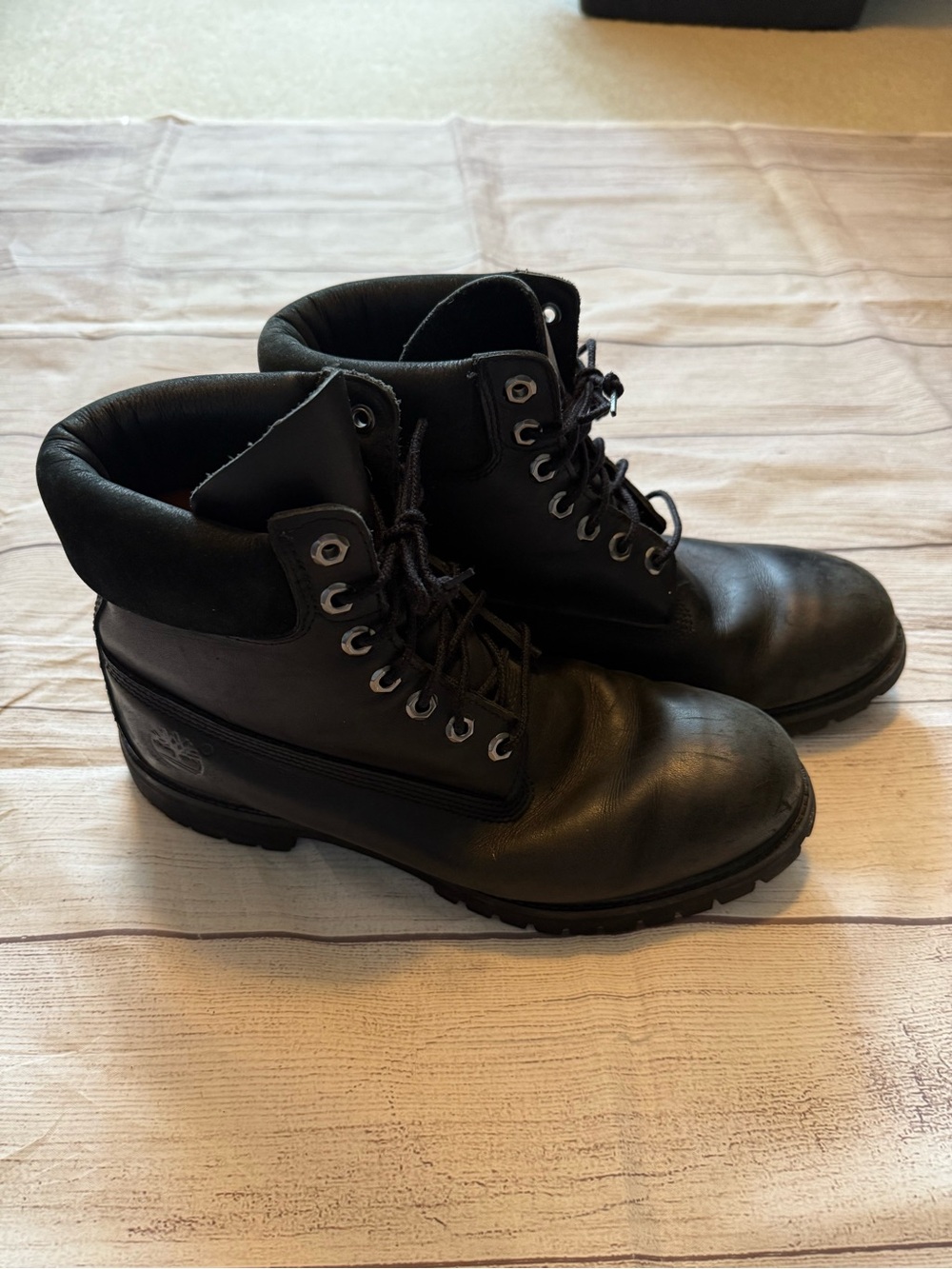 Timberland Black Leather Lace-Up Work Boots